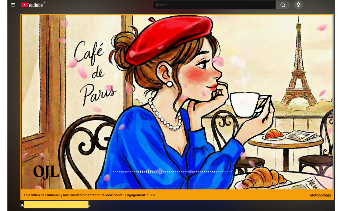 YouTube watch page with an Engage-o-meter warning banner above the video details.